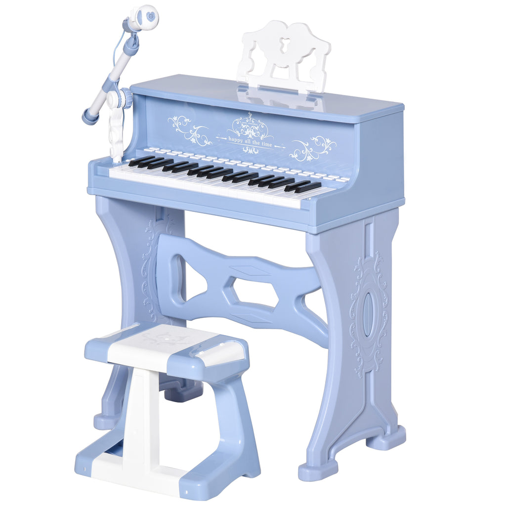 DodiOnline 37 Keys Kids Piano Mini Electronic Keyboard Light Kids Musical Instrument Educational Game Children Grand Piano Toy Set w/Stool & Microphone & Music Stand (Blue)