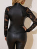 Ladies' Sexy Black Lace Leather Top