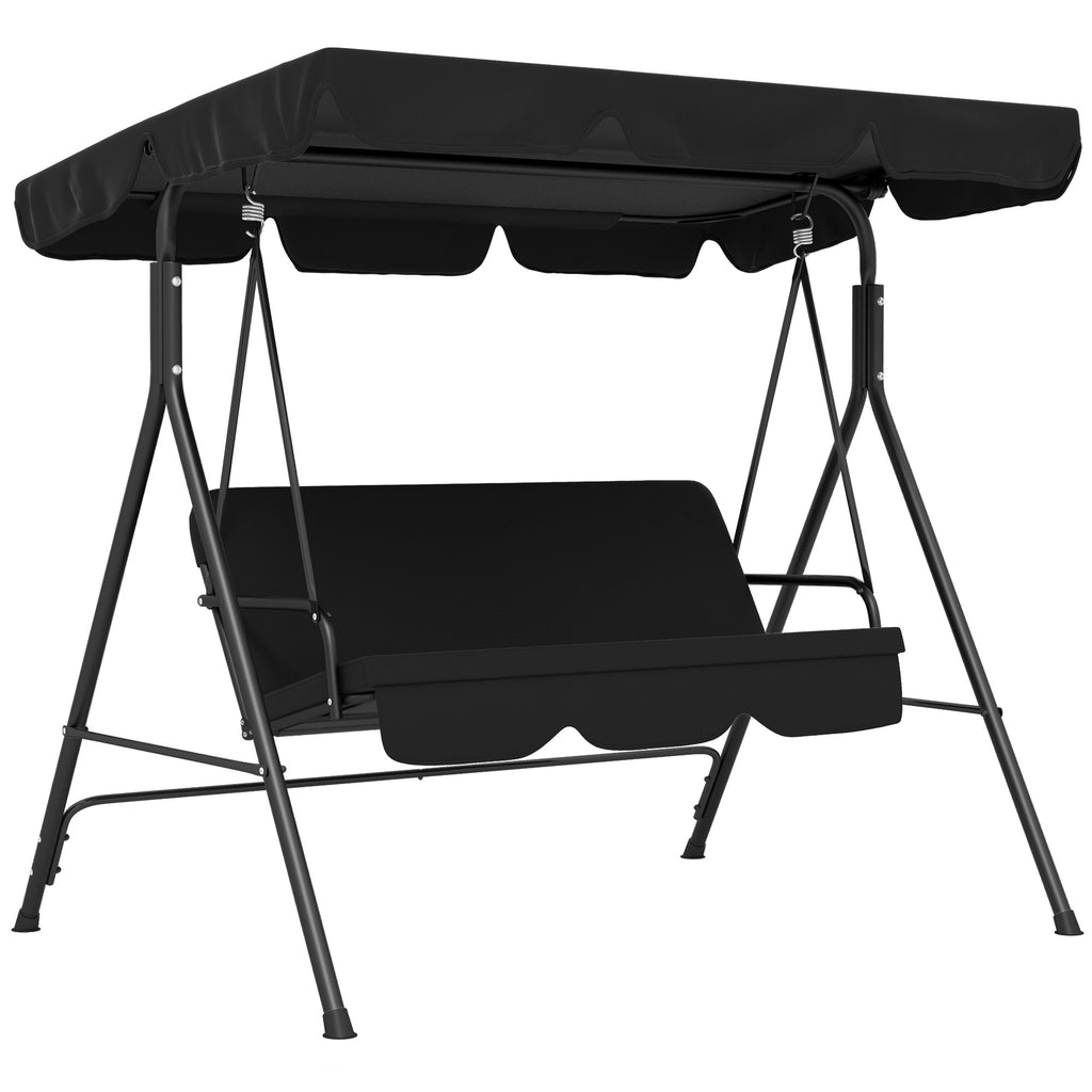 DodiOnline Three-Seater Garden Swing Chair, with Adjustable Canopy - Black