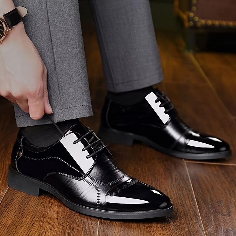 Men's PU Leather Derby Shoes, Wear-resistant Anti-skid Lace-up Dress Shoes For Business Office, Spring And Autumn