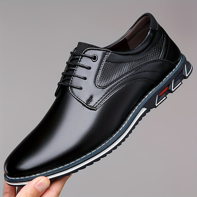 Men's PLUS SIZE PU Leather Solid Casual Shoes, Wear-resistant Non Slip Lace-up Dress Shoes, Men's Office Daily Footwear
