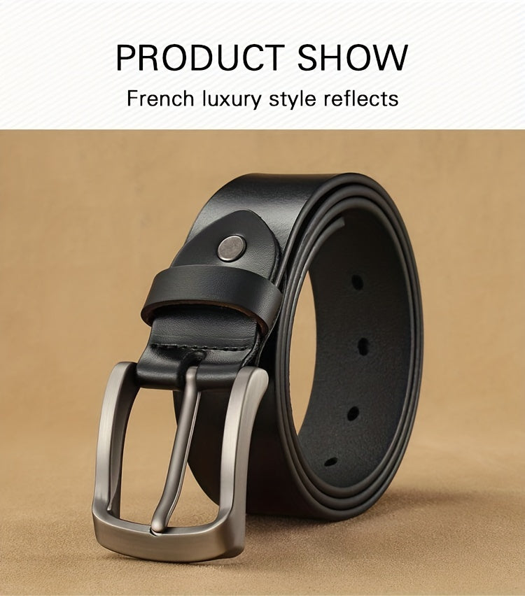 Men Cowhide Genuine Leather Prong Buckle Belt For Men