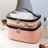 Double-layer Cosmetic Bag Solid Color PU Transparent Wash Handbag Travel Portable Large-capacity Storage Bag