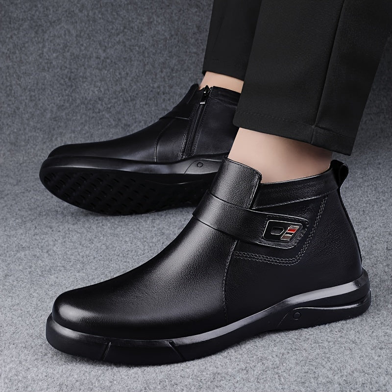 Mens Premium Solid Top Leather Ankle Boots - Super Breathable, Ultra-durable, Anti-slip - Smooth Side Zipper for Stylish Outdoor Adventures & Casual Wear