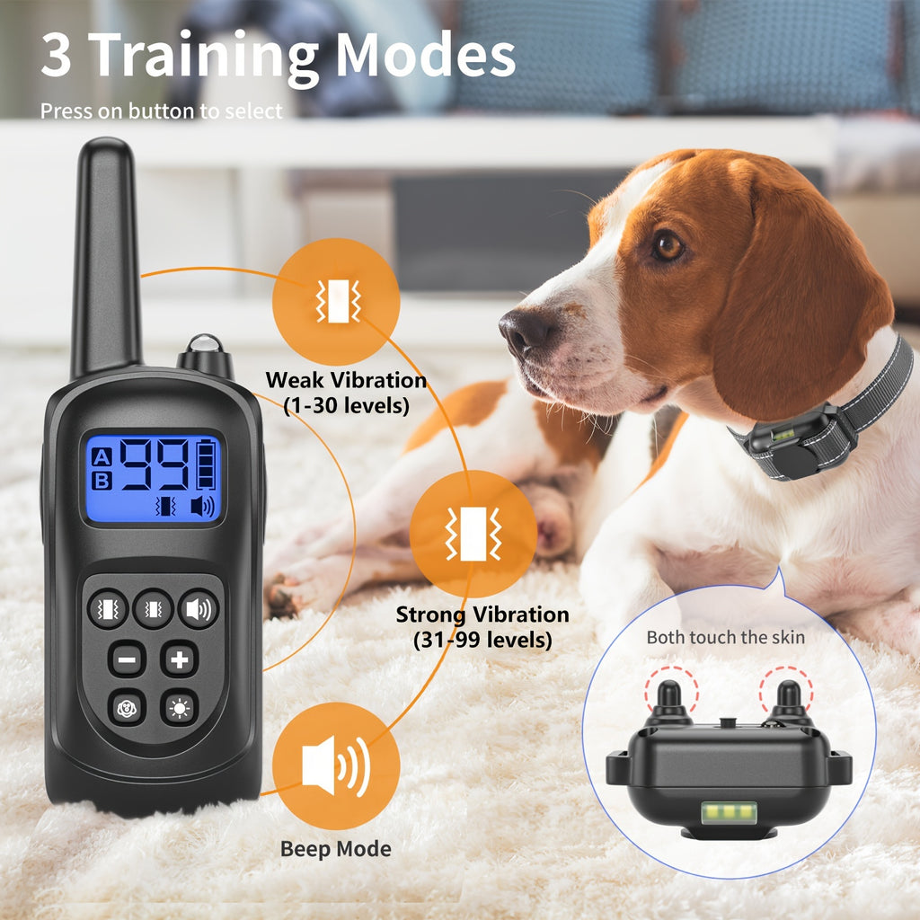 Dog Training Collar with Remote, Rechargeable No-Shock Humane Electronic Training Collars with Vibration and Beep Modes, Adjustable Nylon Strap for Small to Large Dogs, USB Charging