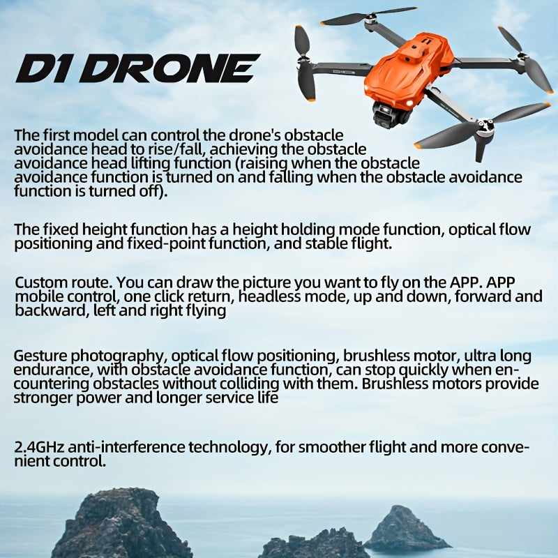 Beginner-Friendly D1 Drone with Obstacle Avoidance, Brushless Motors, Optical Flow, and Dual-Camera Electronic Control - Perfect Halloween & Christmas Gift