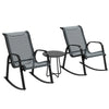 DodiOnline 3 Piece Outdoor Rocking Set with 2 Armchairs and Metal Top Coffee Table, Patio Bistro Set with Curved Armrests, Breathable Mesh Fabric Seat for Garden, Deck, Mixed Grey