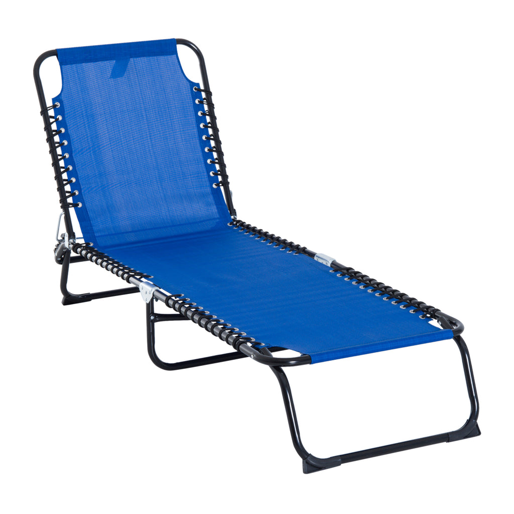 DodiOnline Foldable Sun Lounger, Outdoor 4 Level Adjustable Backrest Reclining Chaise Chair, Steel Frame Recliner Chair for Camping, Hiking, Navy Blue
