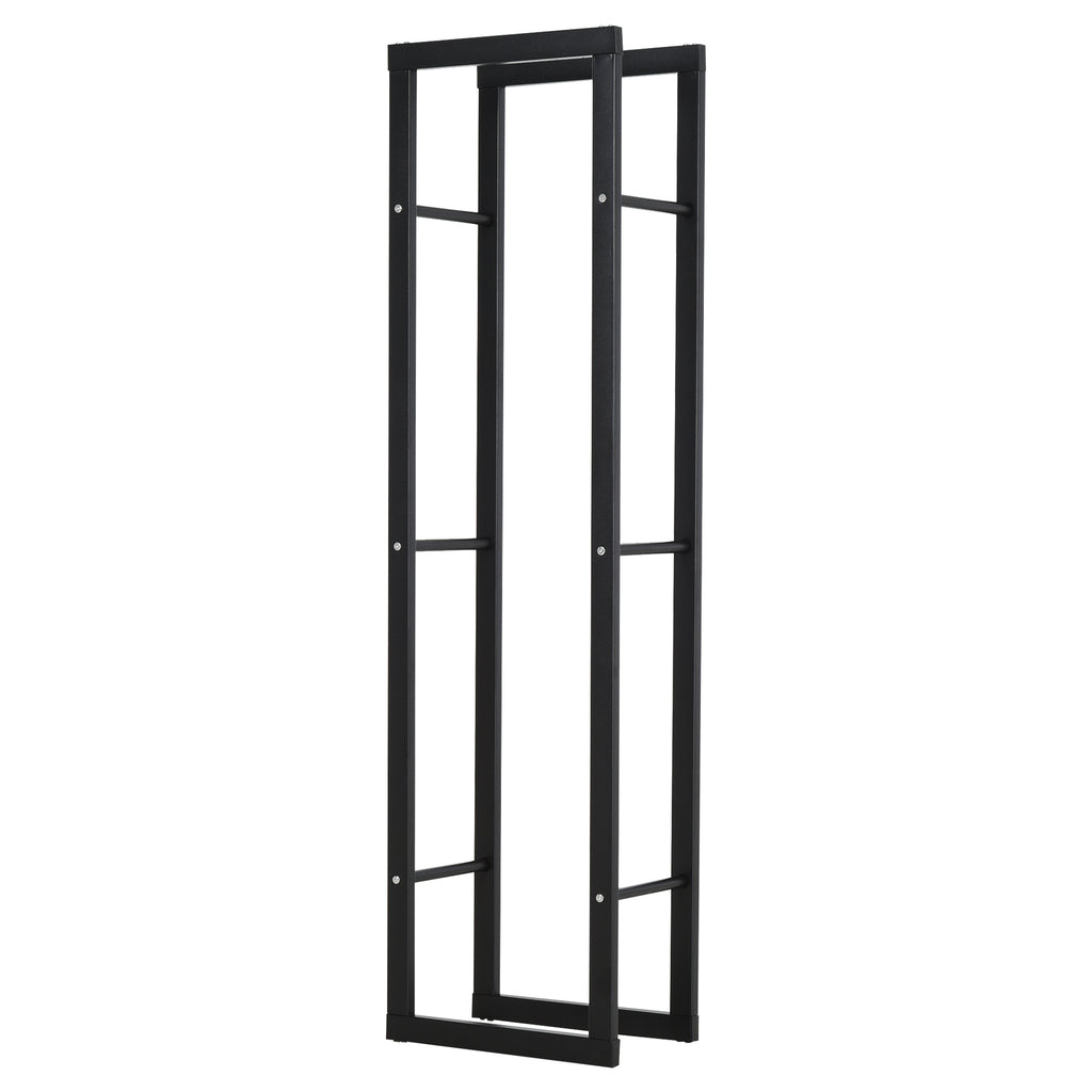 DodiOnline Metal Firewood Log Holder Tall Firewood Rack Indoor Outdoor Fireplace Wood Storage Shelf with Side Rails, Rust-Resistant, Black, 40W x 25D x 150H cm