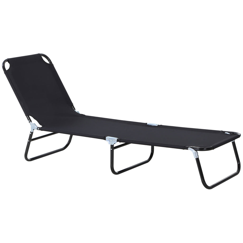 DodiOnline Foldable Sun Lounger with 5-Position Adjustable Backrest, Outdoor Portable Recliner Chaise Lounge Chair with Breathable Mesh Fabric, Black