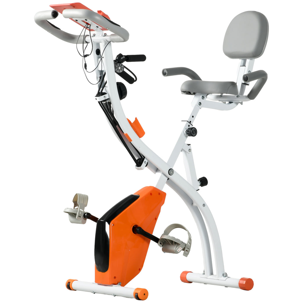 DodiOnline 2-in-1 Folding Exercise Bike with 8-Level Magnetic Resistance, Arm Resistance Band, Pulse Sensor, Orange
