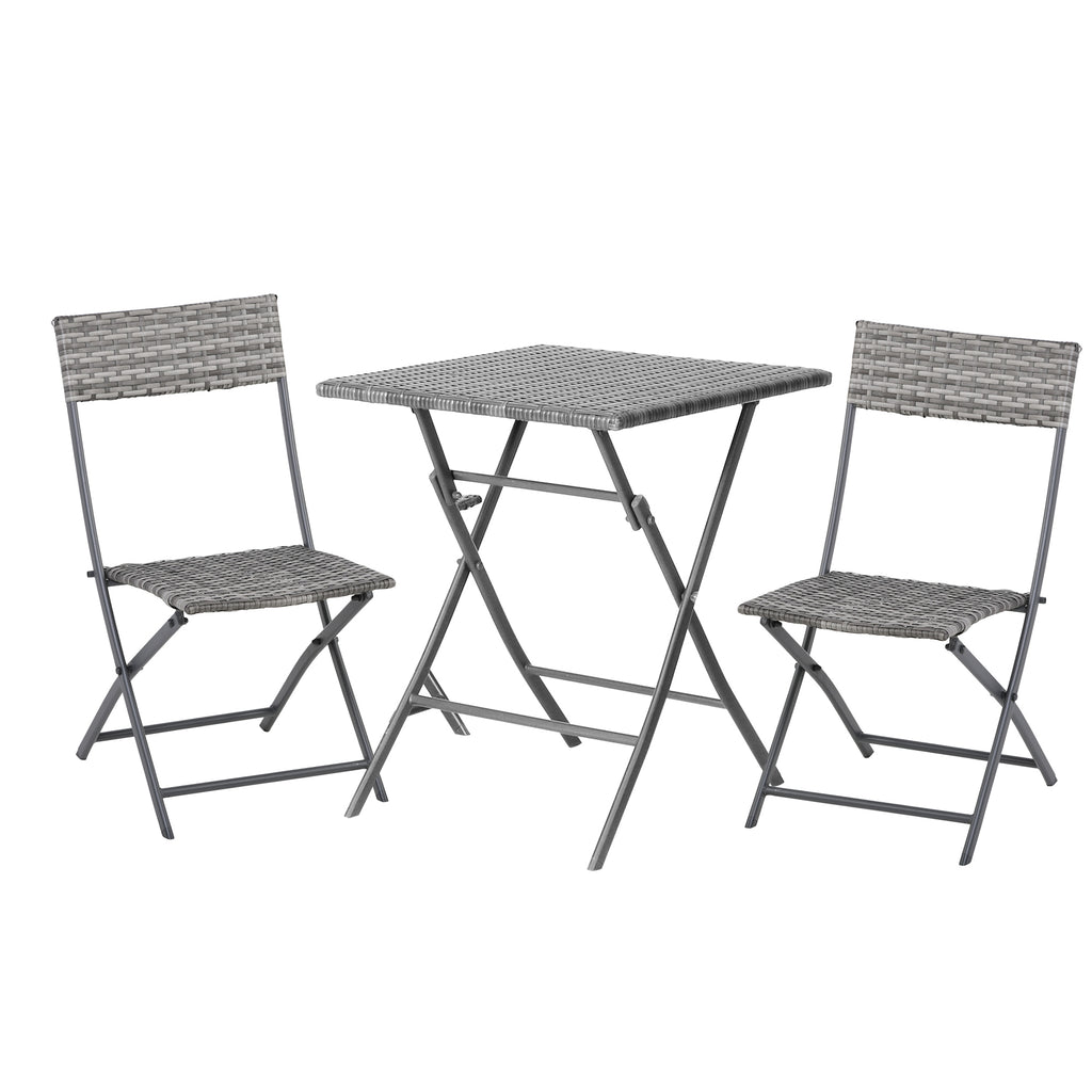 DodiOnline 2-Seater Chair Bistro Set Garden Patio Table & Chair Black Rattan Furniture Grey