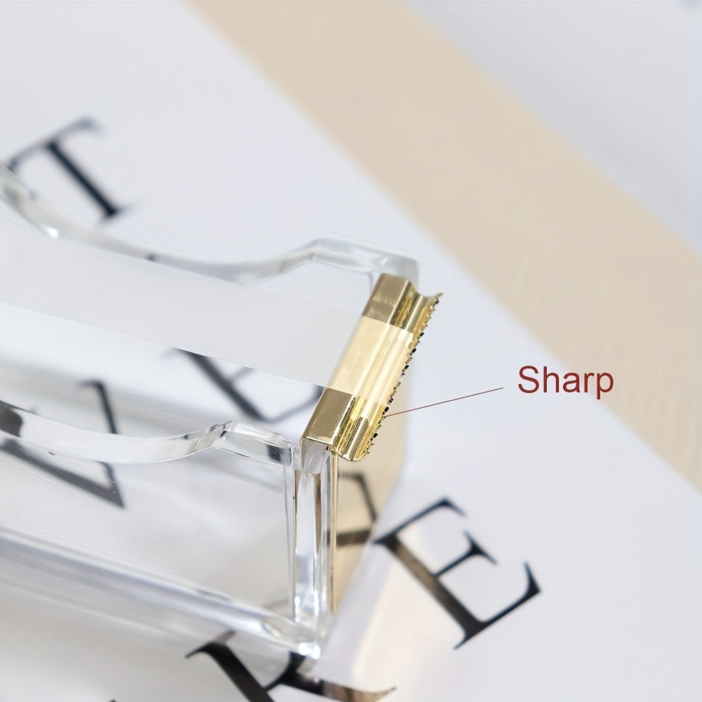 1pc Exquisite Transparent Acrylic Tape Holder - Desktop Organizer with Built-in Tape Cutter for Office Scenes, Easy to Use and Space-Saving Design