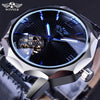 T-WINNER Men's Luxury Automatic Mechanical Watch - Blue Ocean Geometric Design, Transparent Skeleton Dial, Stainless Steel Case & Faux Leather Strap
