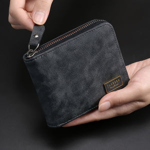 1pc Men's Zippered Short Wallet, Multi-card Holder, PU Leather Folding Wallet