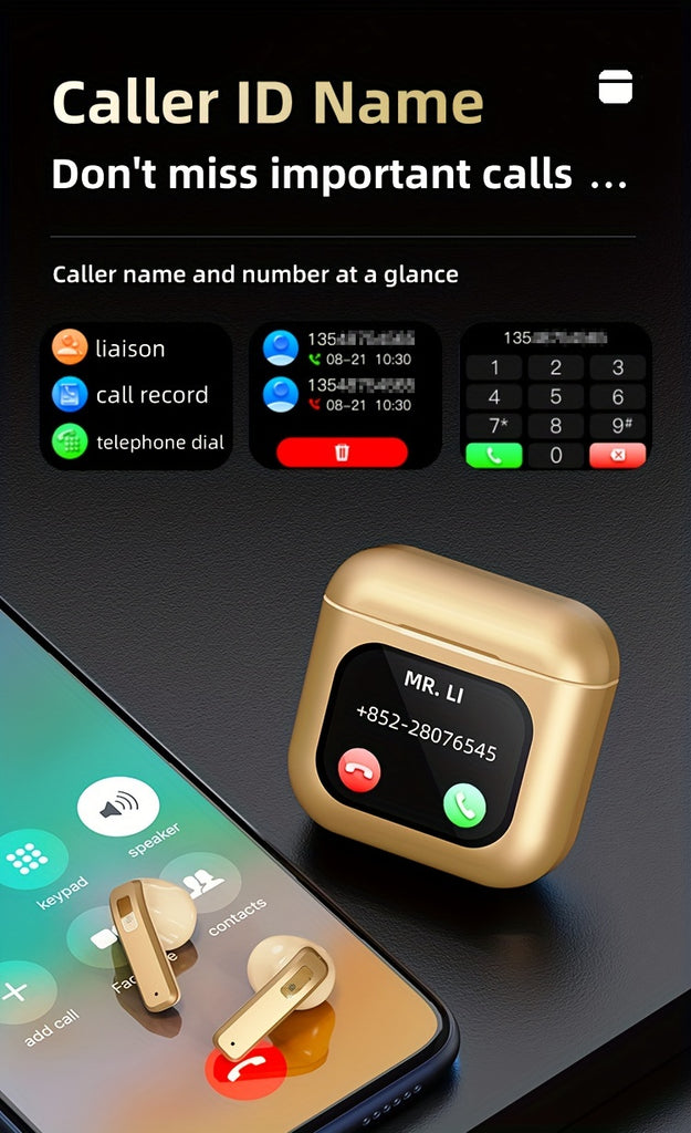 XHJ K1 Wireless earbuds with LCD touchscreen display, intelligent noise-canceling sleep-aiding headphones, 40 hours of long battery life, control music player, tiktok video playback, likes Audio Earphones Electronic Headset C