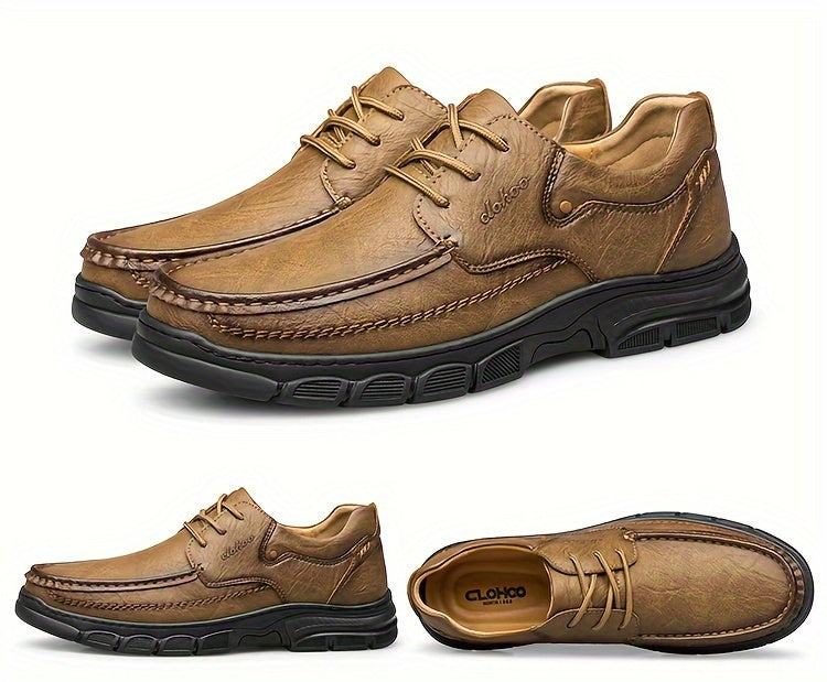 CLOHOO Men's Stitching Casual Shoes, Wear-resistant Anti-skid Lace-up Shoes With PU Leather Uppers For Outdoor, Men;s Daily Office Footwear For Spring And Autumn
