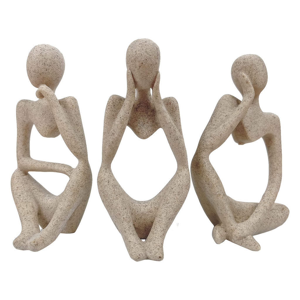 3-Piece Set Modern Abstract Thinker Sculptures - Durable Resin, Artistic Home Office Shelf Decor, Ideal for Bookshelf Styling