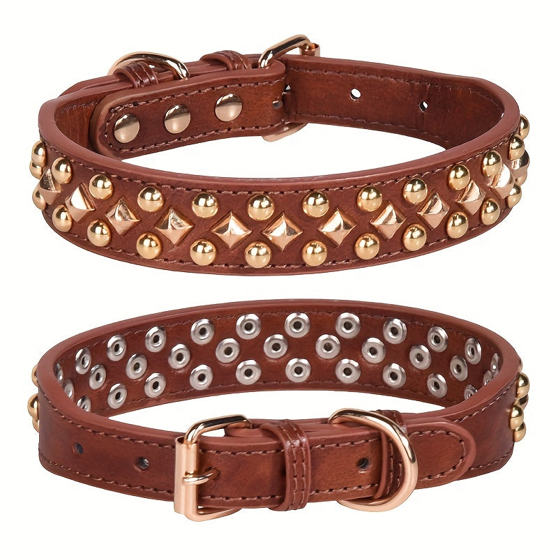 1pc Rivet Pet Collar, Retro Leather Dog Collar, Suitable For Pets Neckwear Accessories