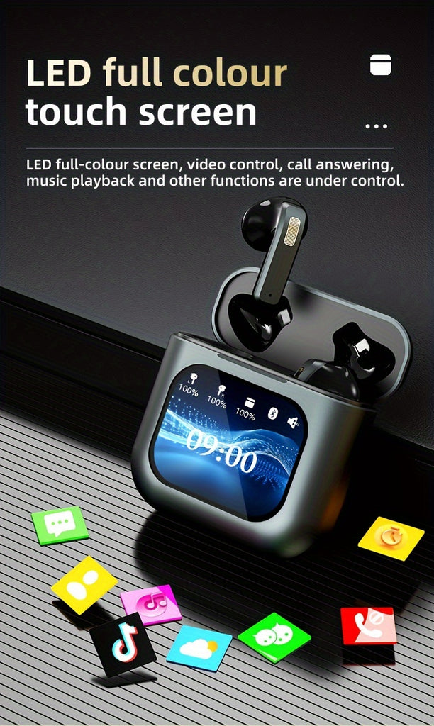 XHJ K1 Wireless earbuds with LCD touchscreen display, intelligent noise-canceling sleep-aiding headphones, 40 hours of long battery life, control music player, tiktok video playback, likes Audio Earphones Electronic Headset C