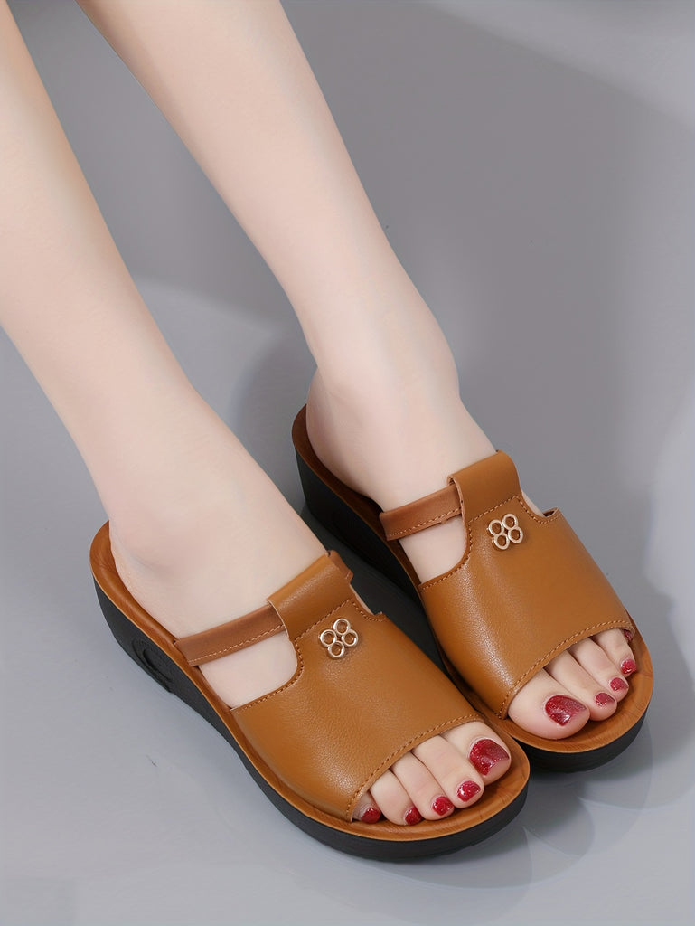 Women's Slip-Resistant Chunky Platform Mules - Slip-Resistant Thick Platform with Ankle Strap & Arch, Glossy Black Faux Cover Upper & Cushioned Insole - Casual to Formal Shoes for Casual Attire, Office, Semi-Formal Events - C