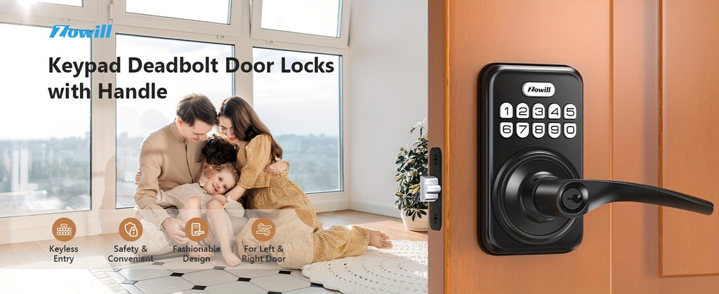 Keyless Entry Door Lock With Handle, Zowill Electronic Keypad Deadbolt Door Locks Handle Lever, Front Door Lock Set, Digital Door Lock, Auto-Locking, Anti-peep Code Door Handle Lock