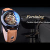 Forsining Men's Skeleton Mechanical Watch, Casual Sport Blue Light Glass, Non-Waterproof, Non-Automatic Winding, PU Leather Strap, Round Dial, Fashionable Men's Wristwatch, Gift for Men