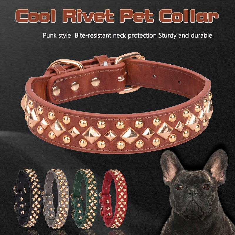 1pc Rivet Pet Collar, Retro Leather Dog Collar, Suitable For Pets Neckwear Accessories