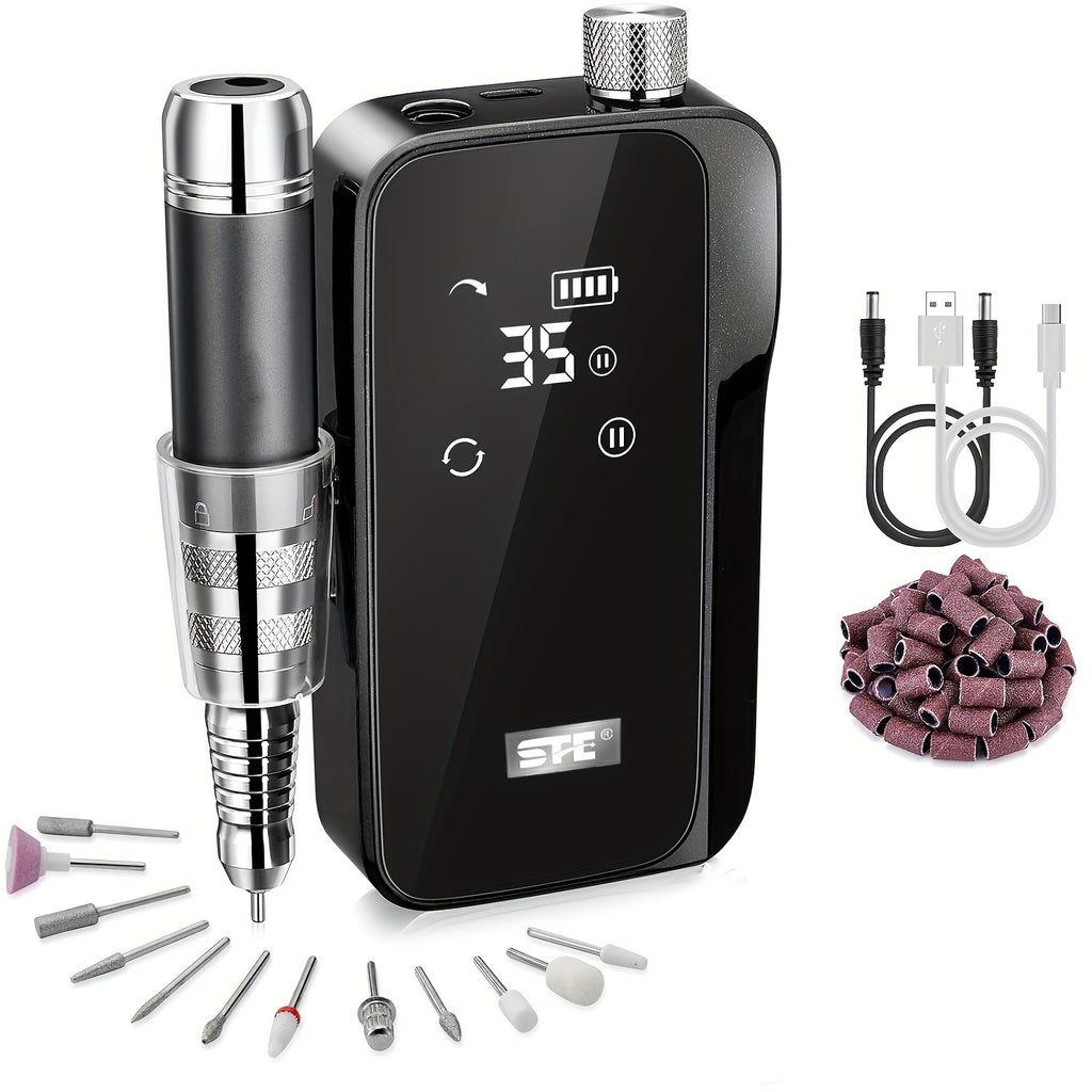 Professional Nail Drill Machine for Acrylic Nails, 35000 RPM Electric Nail File, USB Rechargeable, Portable Electronic Nail Filer for Home Salon Manicure Tools.