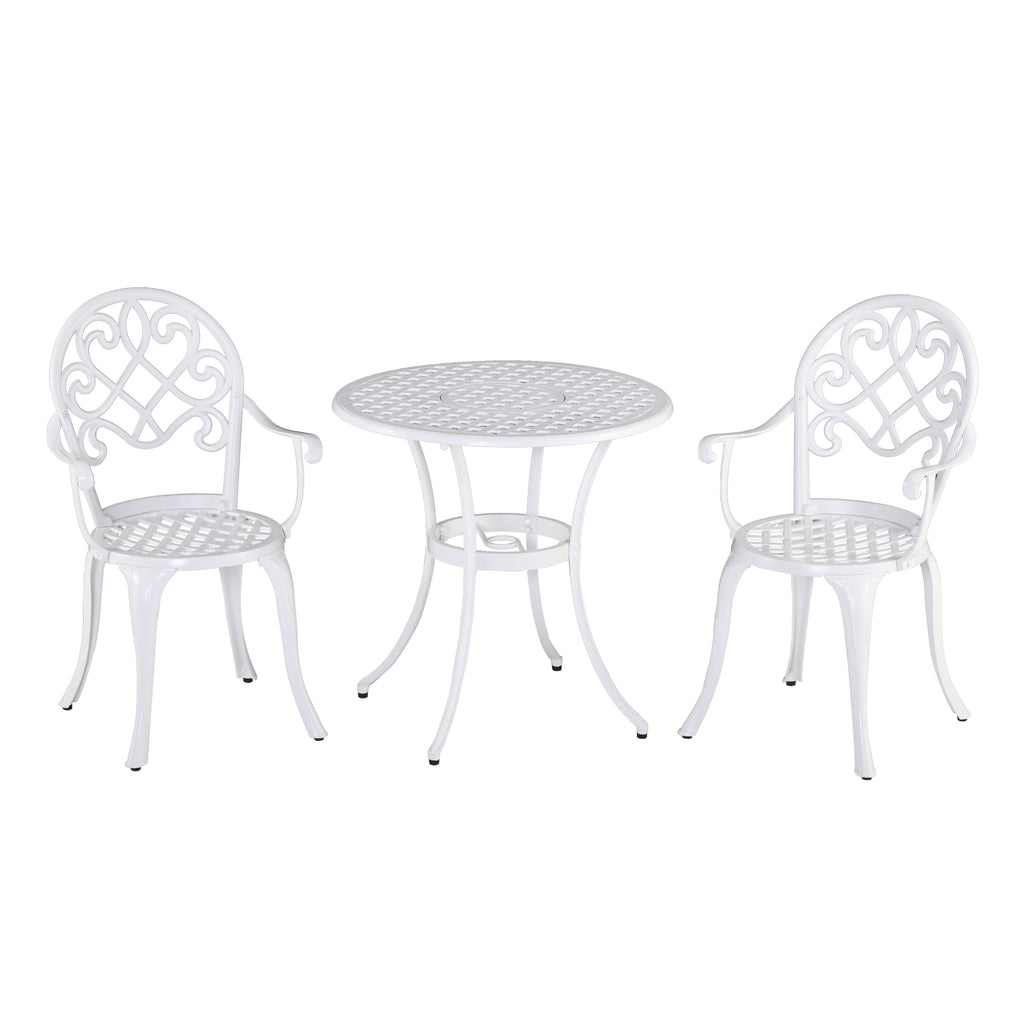 DodiOnline 3PCs Garden Bistro Set Cast Aluminium Round Table with 2 Chairs for Outdoor Patio Balcony White