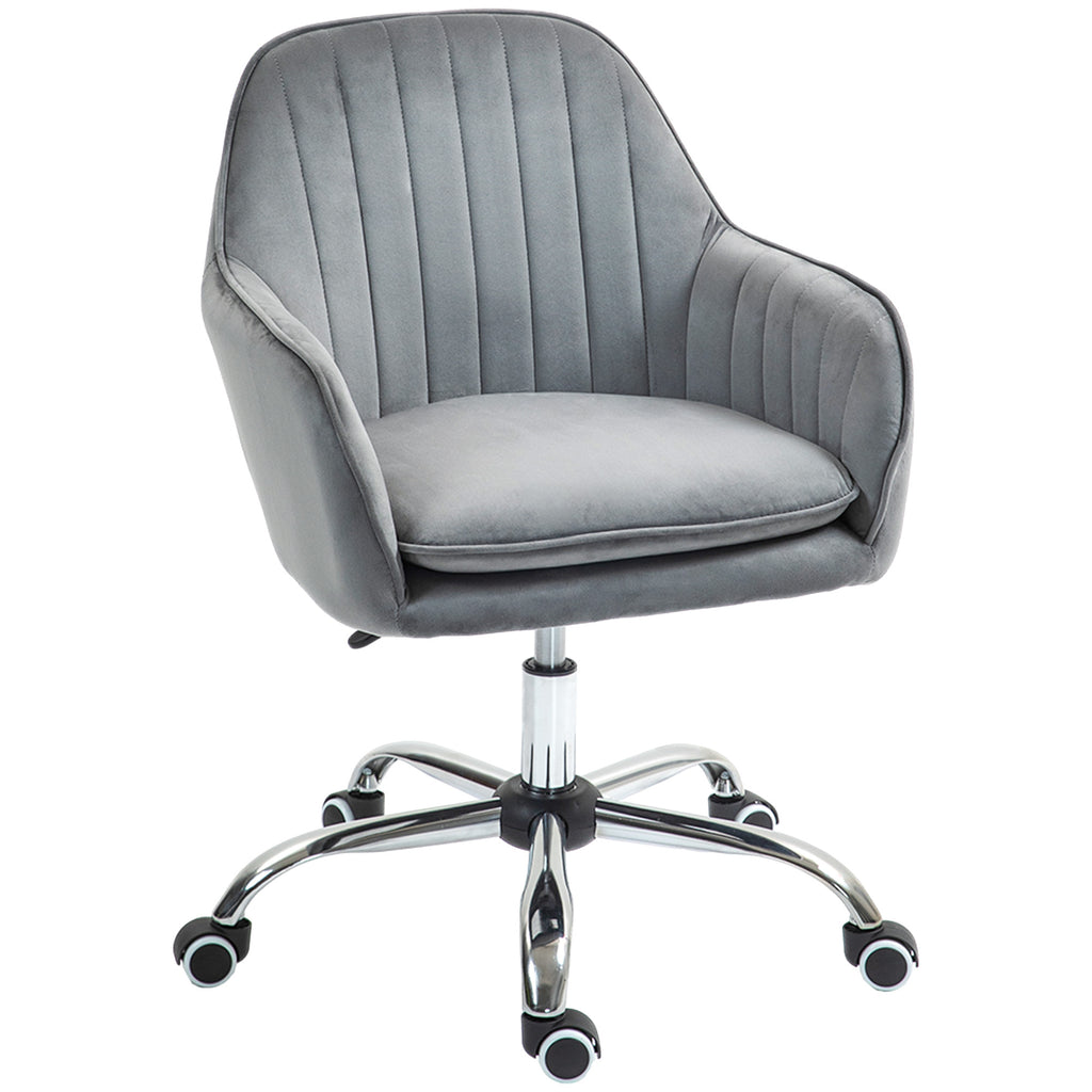 DodiOnline Office Chair, Swivel Desk Chair, Velvet-Feel Fabric Vanity Chair with Adjustable Height and Rolling Wheels for Home Work Study, Grey
