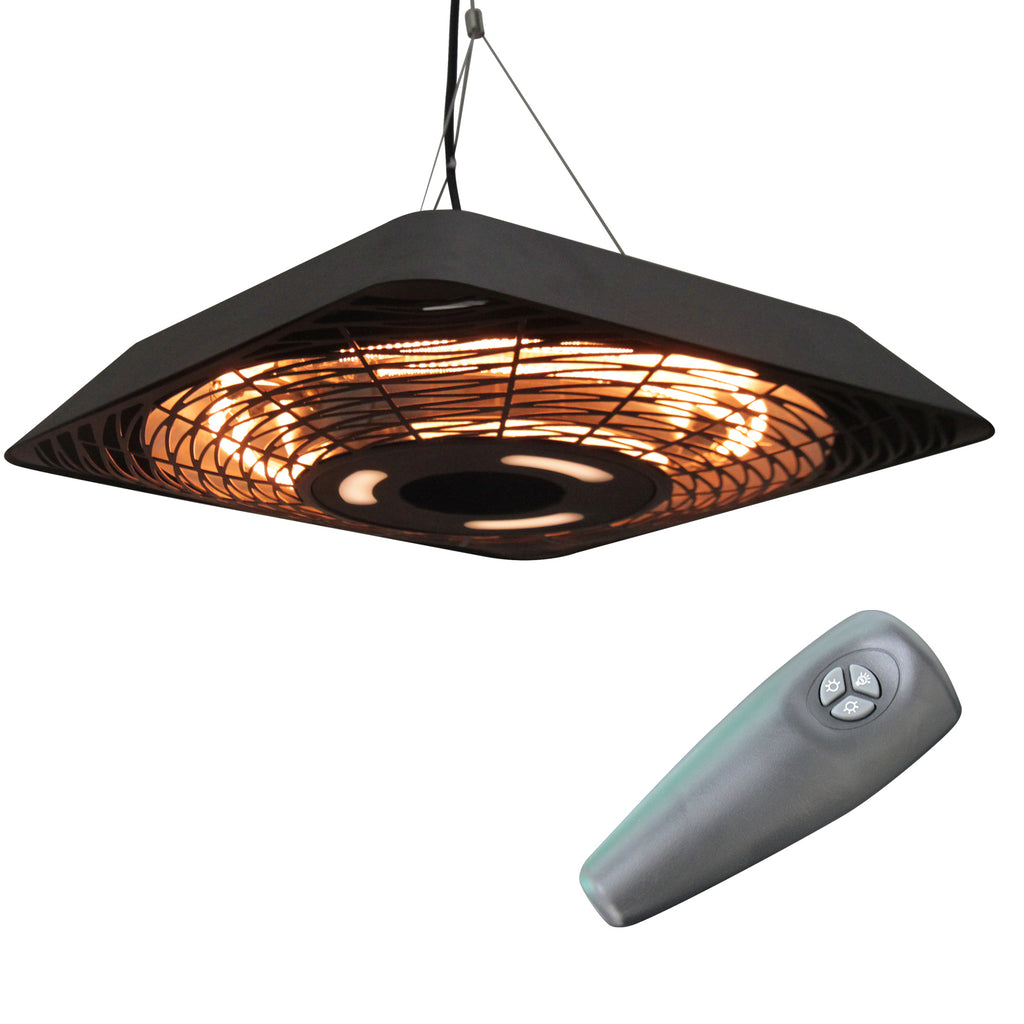 DodiOnline 2000W Electric Hanging Patio Heater Ceiling Mounted Halogen Heating Indoor Outdoor with Remote Control Aluminium