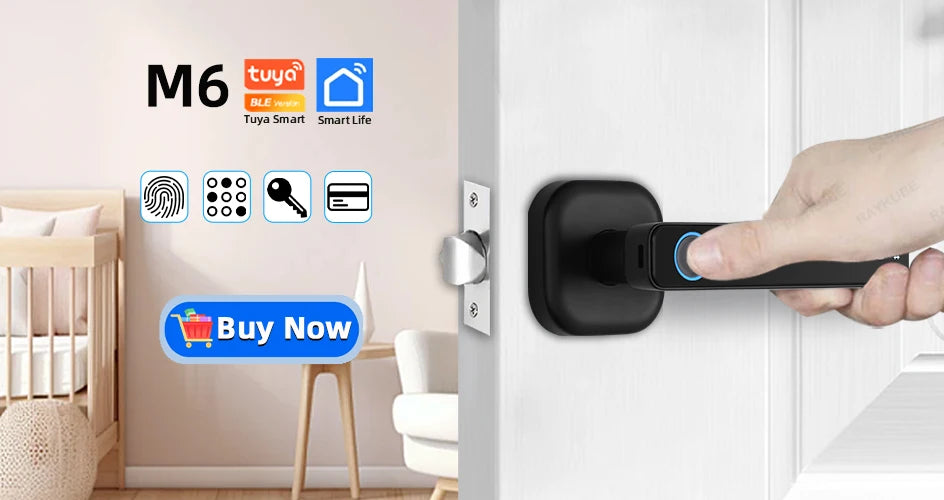 RAYKUBE M5 Tuya BLE Smart Fingerprint Door Lock Digital Electronic Lock with Password/Key/IC Card/ Smartlife/ Tuya APP Unlock