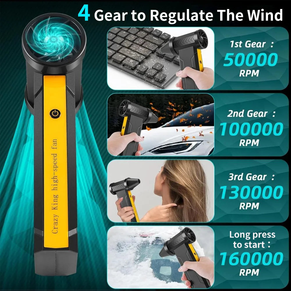 160000 RPM Electric Air Blower Turbo Jet Fan Brushless Motor High-Speed Turbo Violent Fan USB Rechargeable Powerful Dust Blower