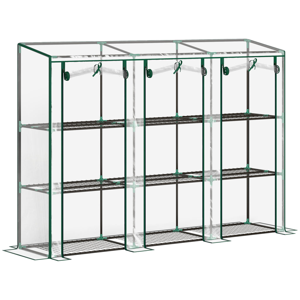DodiOnline 3 Tier Lean-to Mini Greenhouse with Reinforced Plastic Cover, Portable Small Greenhouse with 3 Roll-Up Doors, 215 x 46 x 151cm, Clear