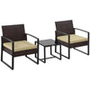DodiOnline 3 pcs PE Rattan Wicker Outdoor Furniture Patio Bistro Set Weave Conservatory Sofa Coffee Table and Chairs Set Beige