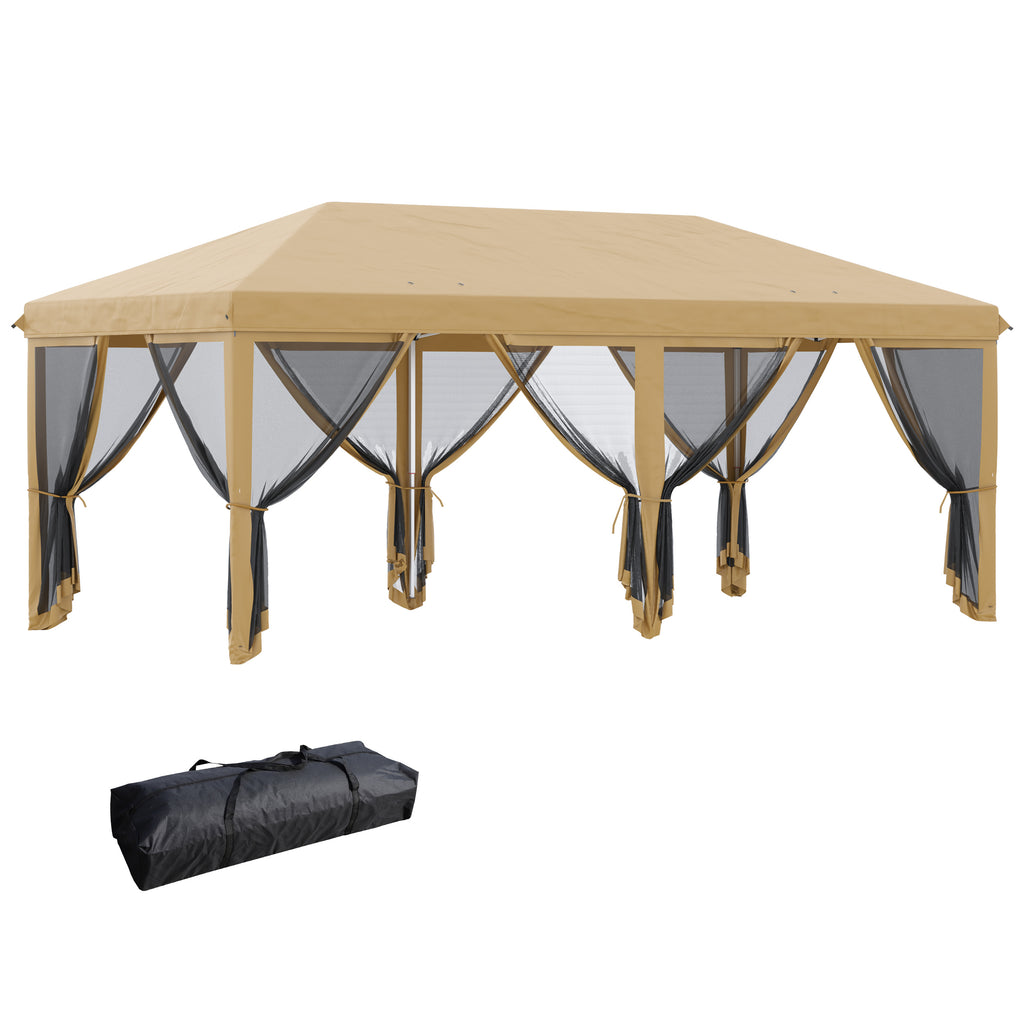 DodiOnline 3 x 6m Pop Up Gazebo, Outdoor Canopy Shelter, Marquee Party Wedding Tent with 6 Mesh Walls and Carry Bag, Beige