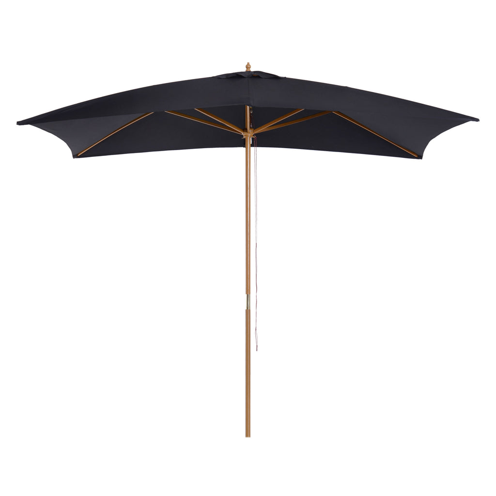 DodiOnline 2 x 3m Wooden Garden Parasol Umbrella Outdoor Sun Shade Canopy, Black