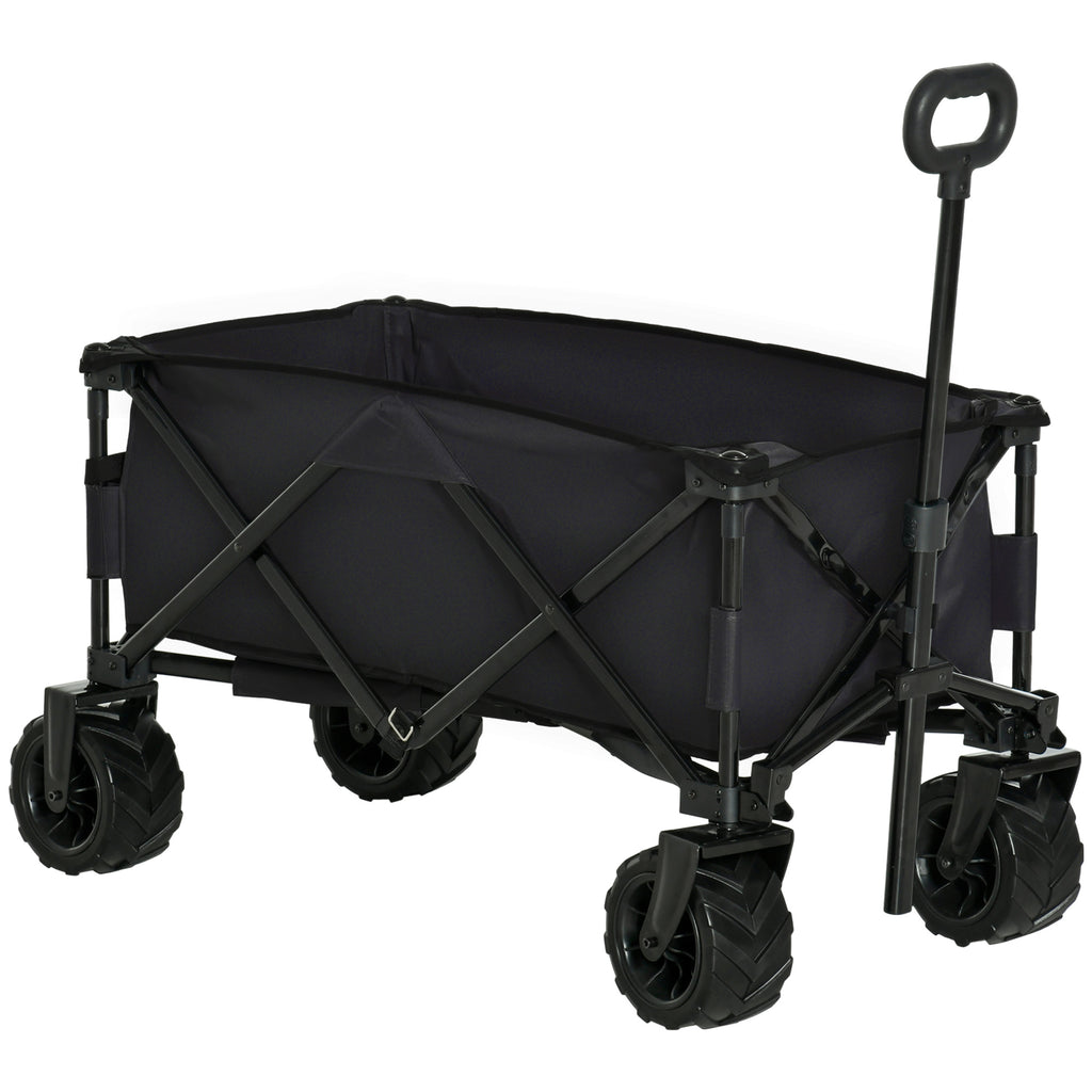 DodiOnline Outdoor Folding Garden Trolley on Wheels, Capming Cargo Wagon Cart Trailer w/ Handle, Wheels for Beach Garden, Black