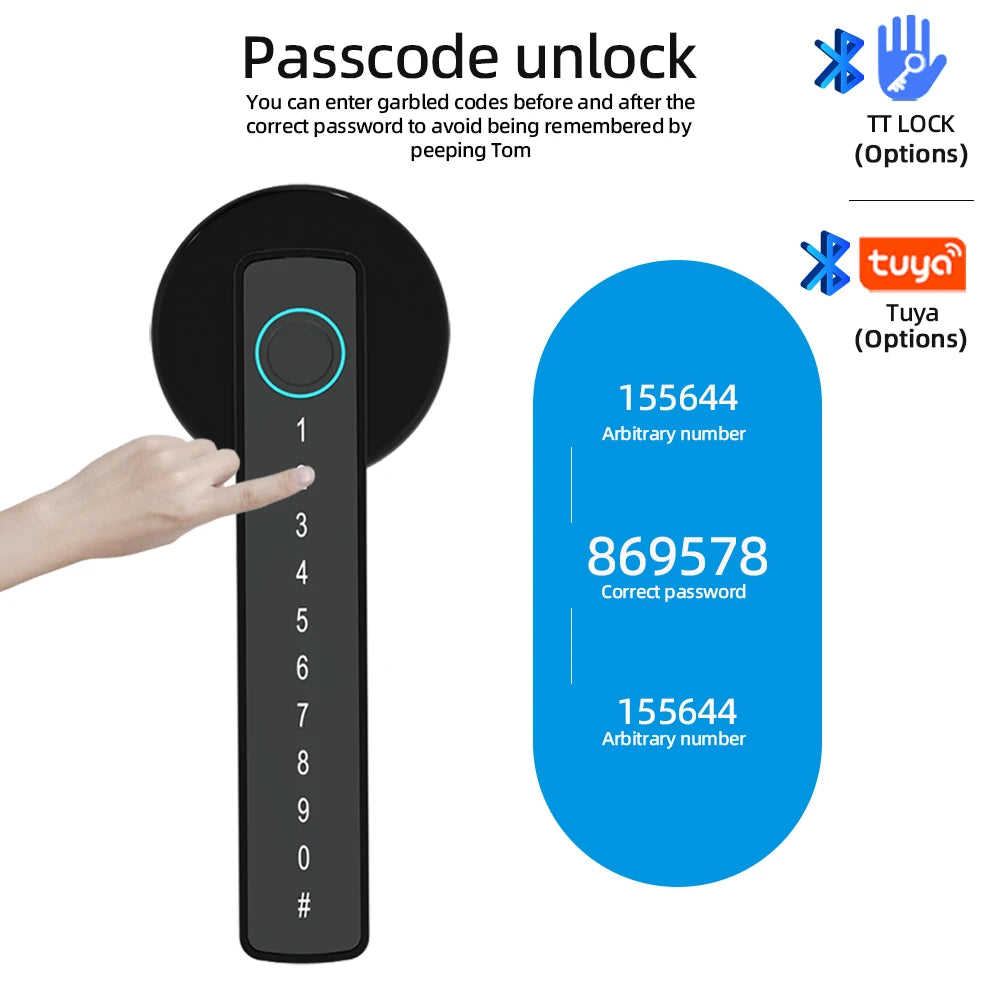 RAYKUBE US Free Delivery Tuya BLE Smart Fingerprint Door Lock Electronic Lock with Password/Key/Card/Tuya APP Unlock