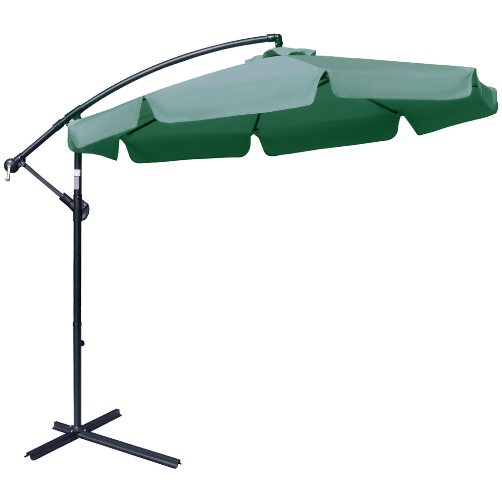 DodiOnline 2.7m Garden Parasol Cantilever Umbrella with Crank Handle and Cross Base for Outdoor, Hanging Sun Shade, Green