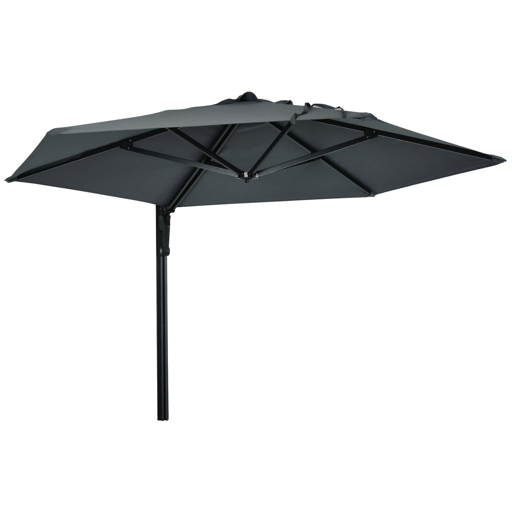 DodiOnline 2.5m Wall Mounted Parasol, Hand to Push Outdoor Patio Umbrella with 180 Degree Rotatable Canopy for Porch, Deck, Garden, 250 cm, Dark Grey