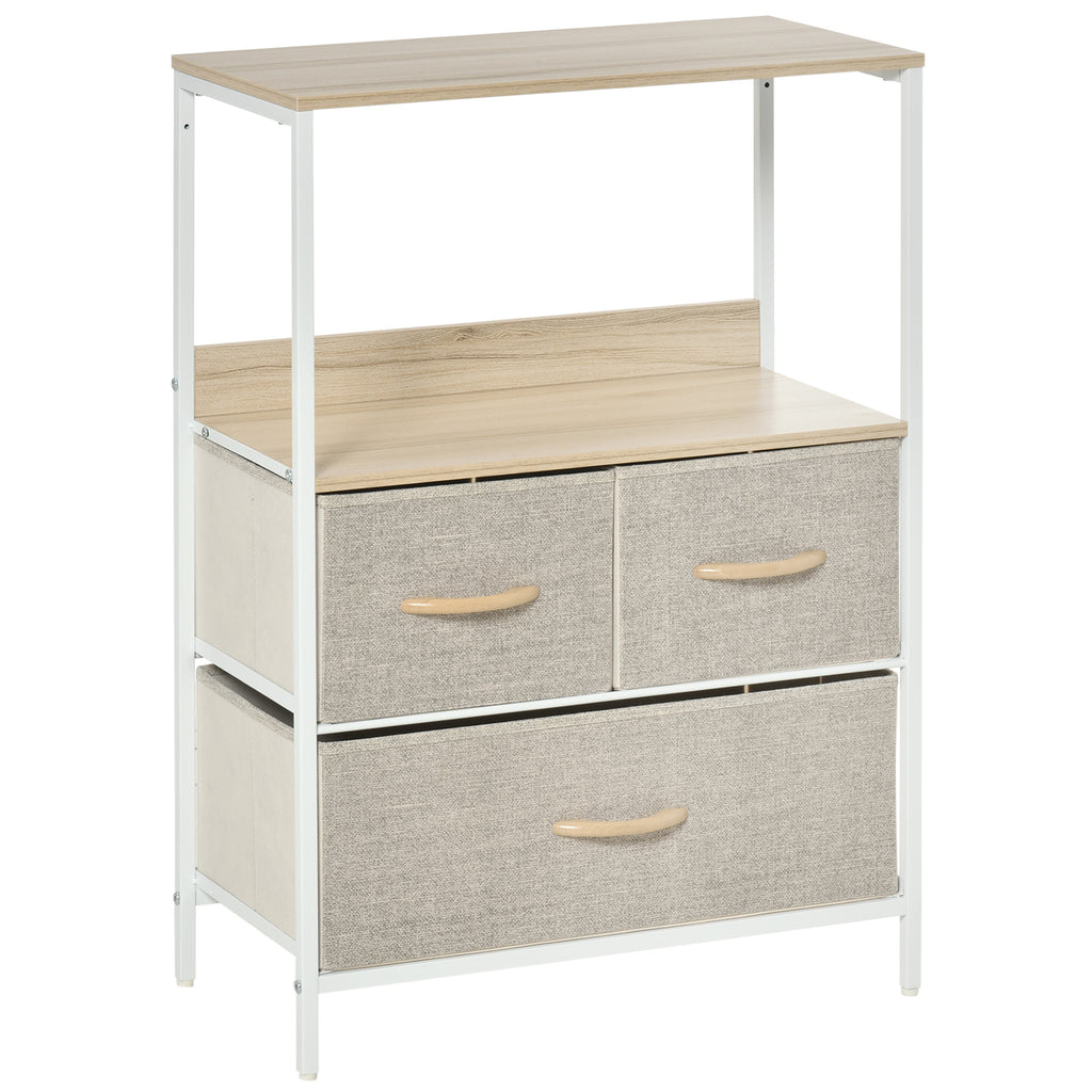 DodiOnline 3 Drawer Storage Chest Unit Home Cabinet w/ Shelves Home Living Room Bedroom Entryway Living Furniture, Light Grey