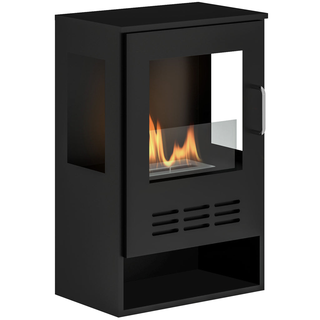 DodiOnline Ethanol Fireplace Stove with Shelf, Freestanding Bioethanol Fire, Indoor Ethanol Burner with 0.9 Litres Volume, Burns for Up to 3.3 Hours, 27 Inch, Black