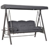 DodiOnline 3 Seater Garden Swing Chair Outdoor Hammock Bench w/ Adjustable Canopy, Cushions and Cup Trays, Brown Steel Frame, Dark Grey Fabric