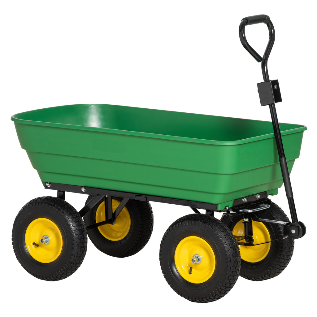DodiOnline 125 Litre Large Garden Cart Heavy Duty 4 Wheel Trolley Dump Wheelbarrow Tipping Truck Trailer - Green