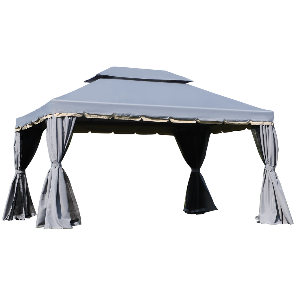DodiOnline 3 x 4m Aluminium Garden Gazebo, Marquee Canopy Shelter Pavilion Party Tent with Nets and Curtains for Garden and Deck, Grey