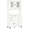 DodiOnline Freestanding Kitchen Cupboard, Modern Kitchen Storage Cabinet with Doors and Adjustable Shelves, 180cm, White