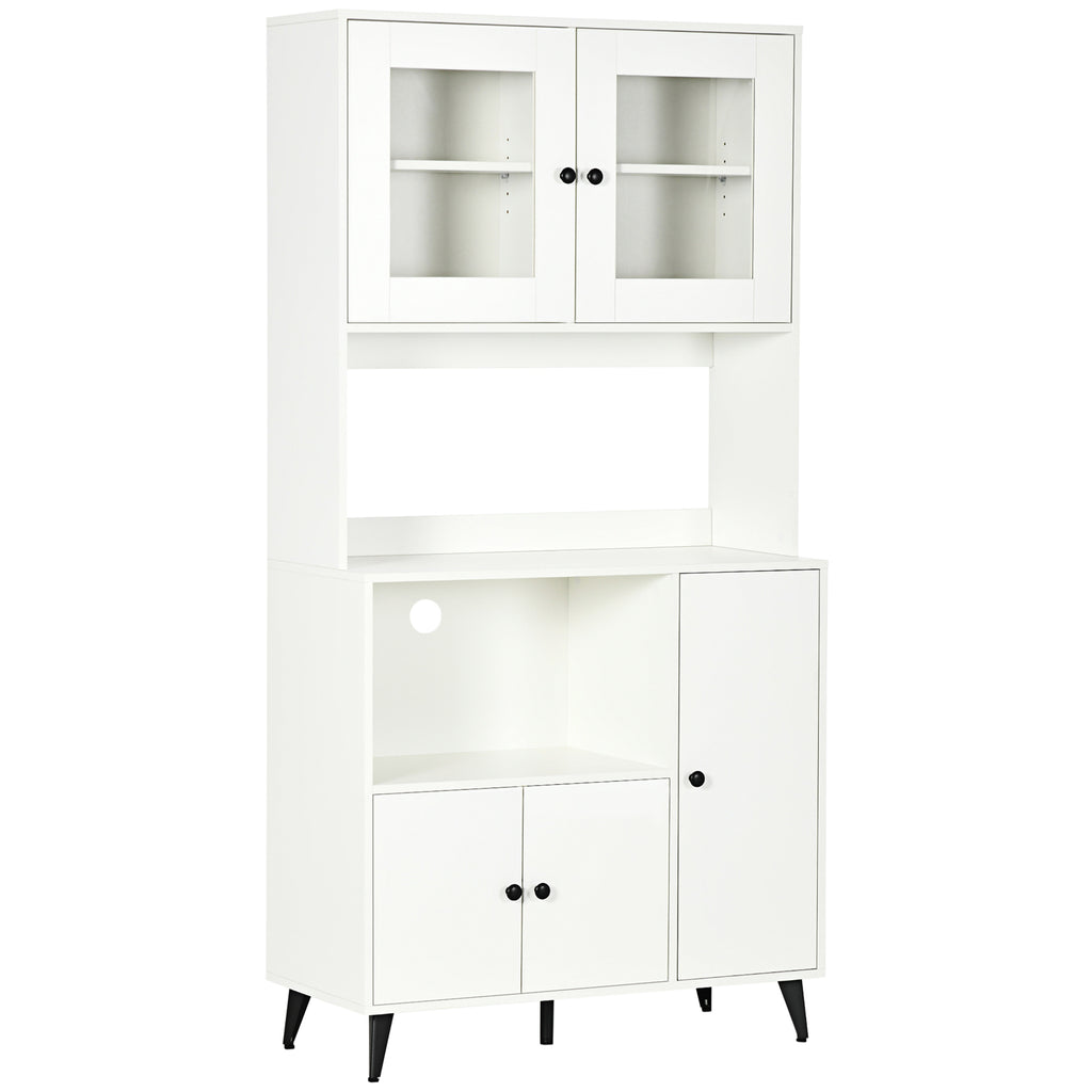 DodiOnline Freestanding Kitchen Cupboard, Modern Kitchen Storage Cabinet with Doors and Adjustable Shelves, 180cm, White