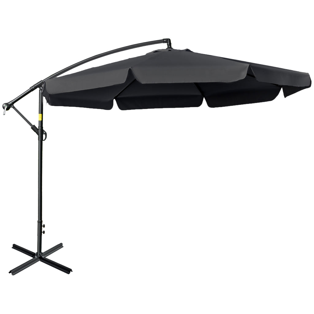 DodiOnline 2.7m Garden Banana Parasol Cantilever Umbrella with Crank Handle and Cross Base for Outdoor, Hanging Sun Shade, Black